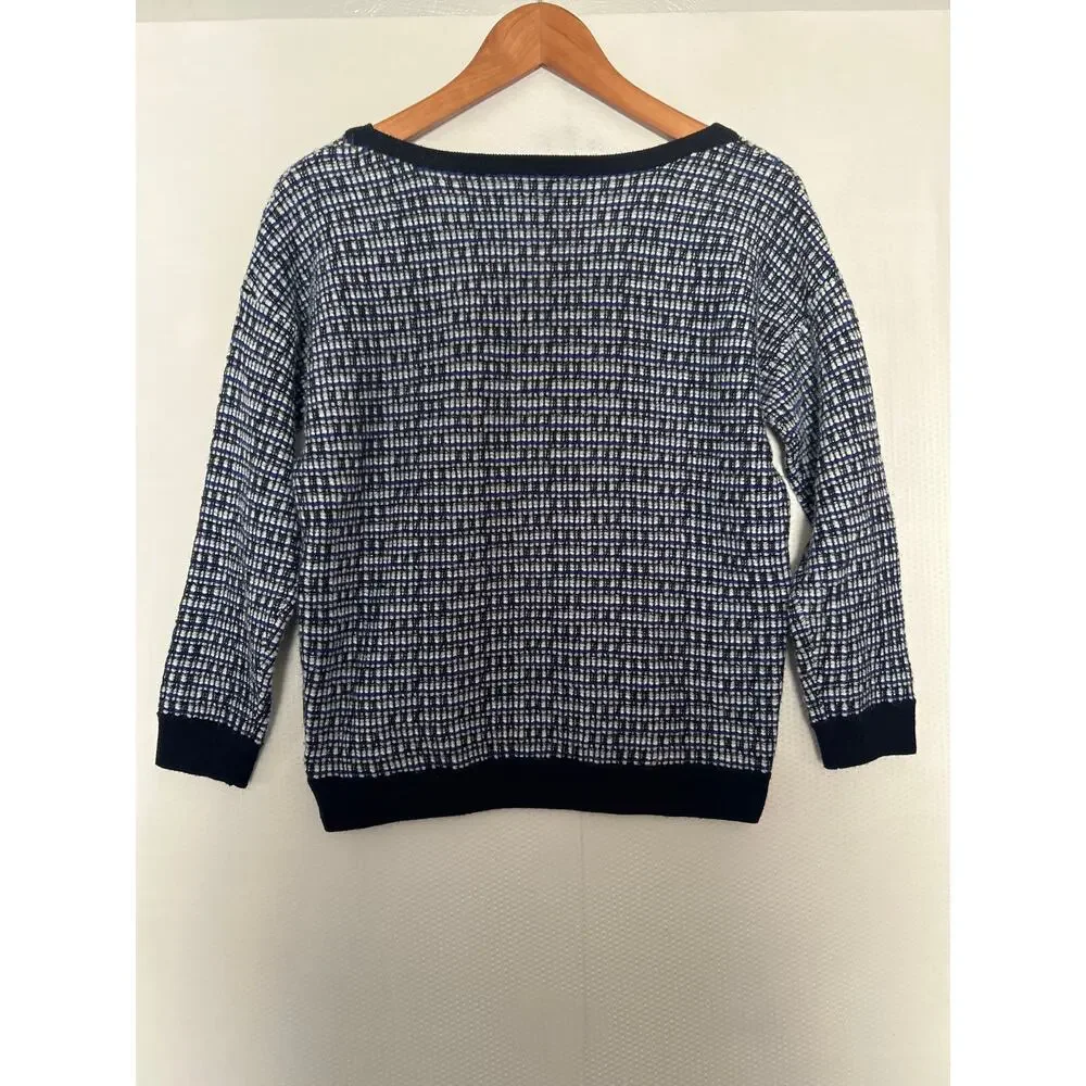 J.Crew Women’s Wool Blend Knit Sweater Navy Cream Size Small Crewneck‎ Pullover